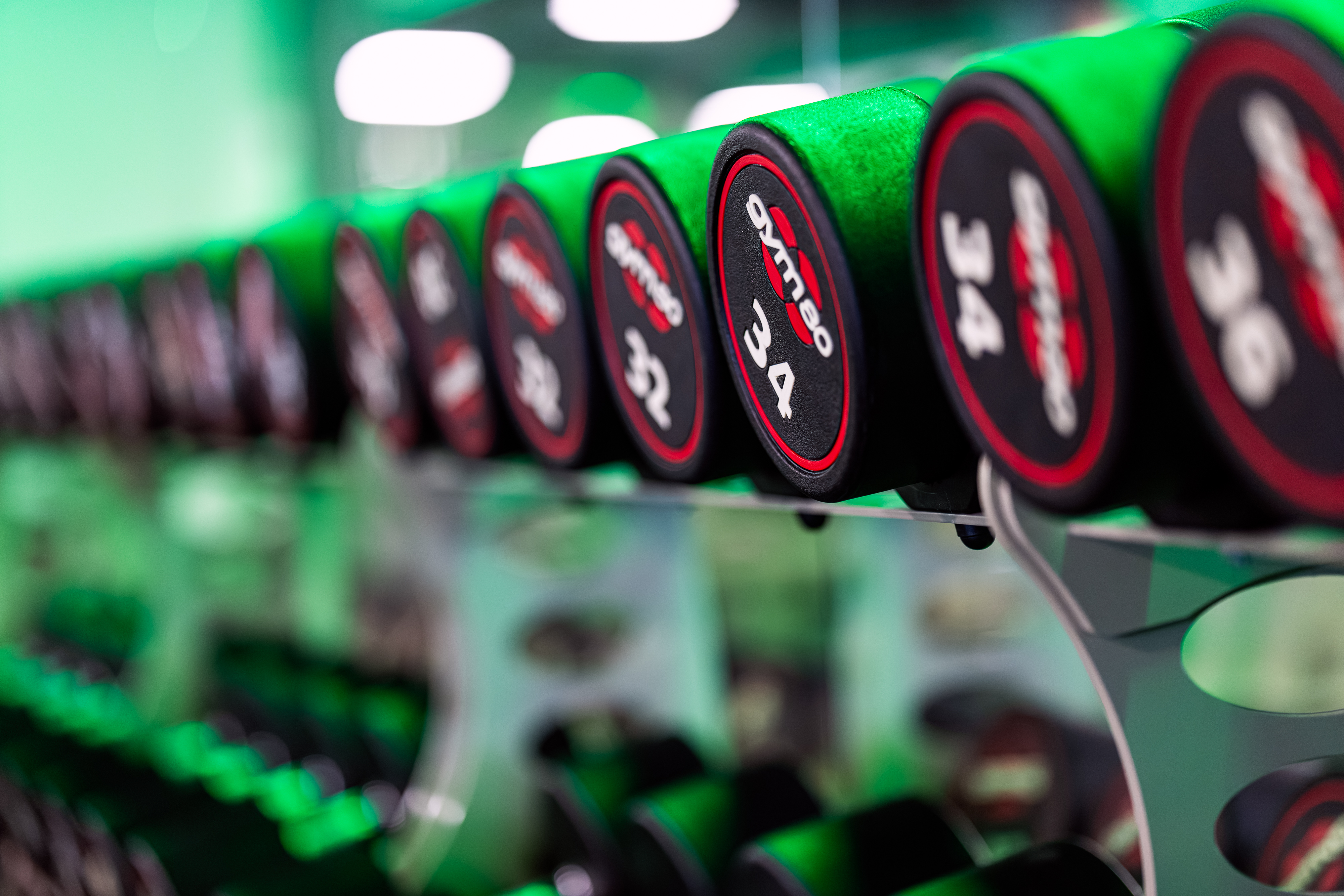 Rij dumbbells in de gym